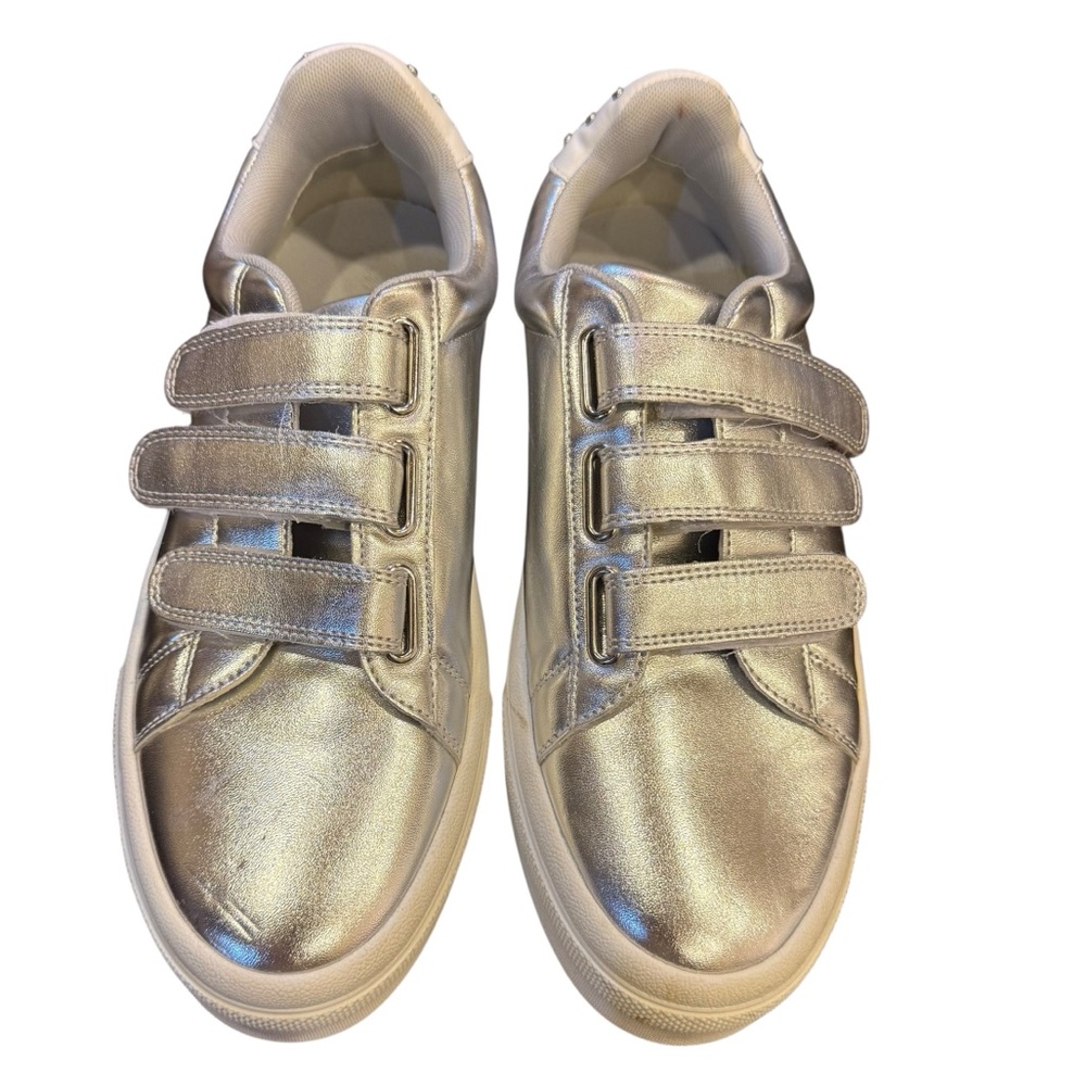 J Slides Gennie Metallic Silver Studded Platform Sneakers Sz 9.5